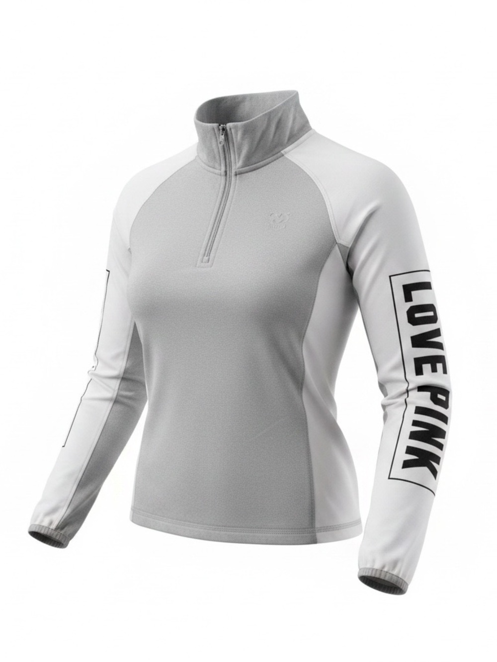 PINK Victoria's Secret Gray & White Half-Zip Pullover with LOVE PINK Sleeve